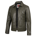 Men's Olive Green Leather Jacket | Genuine Leather & Faux Zip-Up Coat