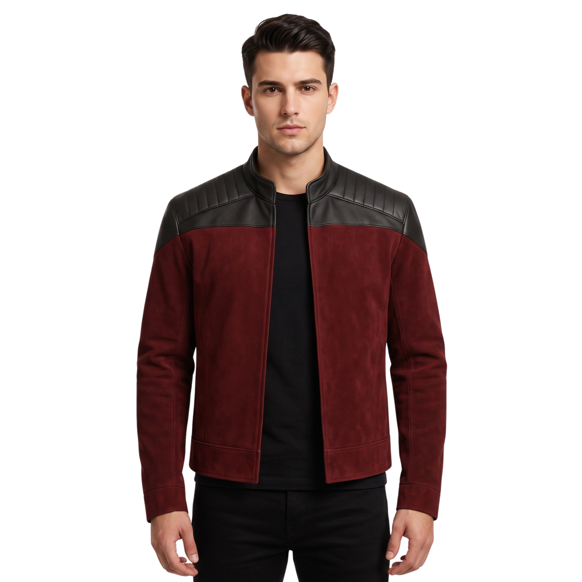 Captain Picard's Inspired Next Generation Red Suede Leather Jacket | Men's Sci-Fi Cosplay Uniform