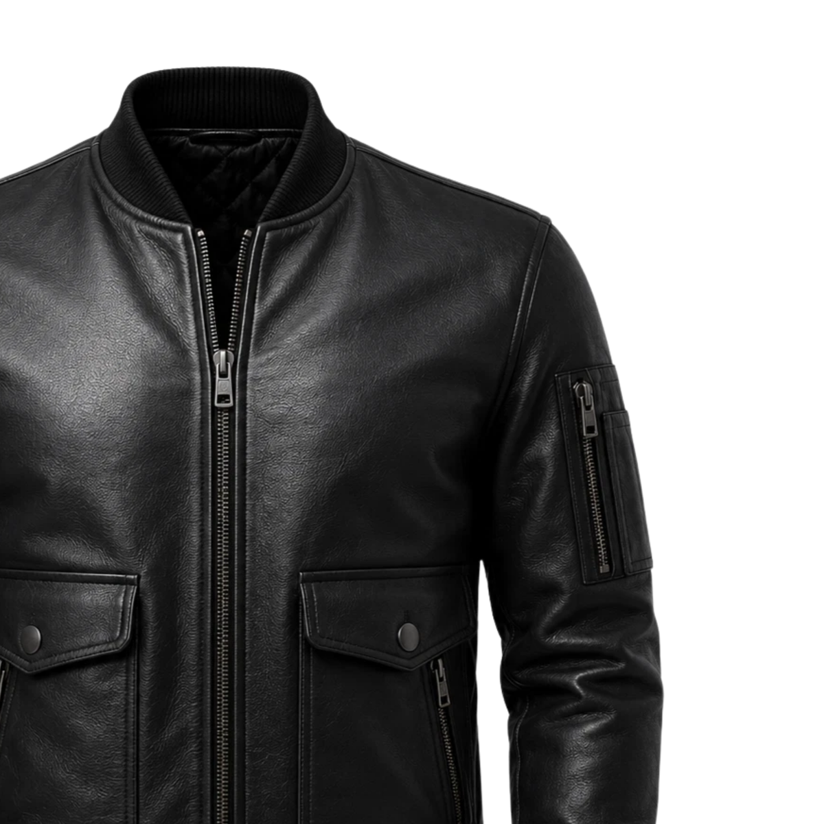 Men's Genuine Cowhide Leather Bomber Jacket | Black Real Leather Flight Aviator Coat