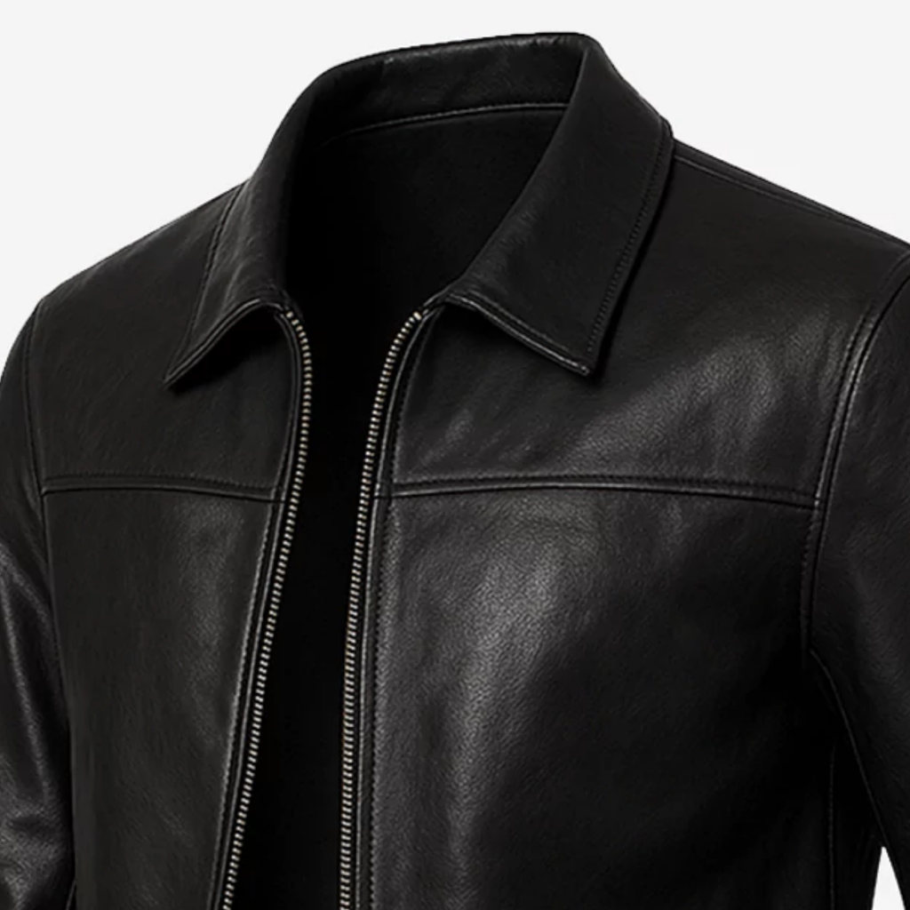 Mark Men's Black Lambskin Leather Jacket | Classic Shirt Collar Zip-Up Coat