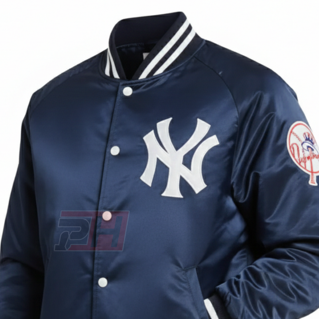 Men's New York Satin Bomber Jacket | Retro Varsity Letterman Coat | Vintage NY Baseball Outerwear | Handmade Athletic Apparel