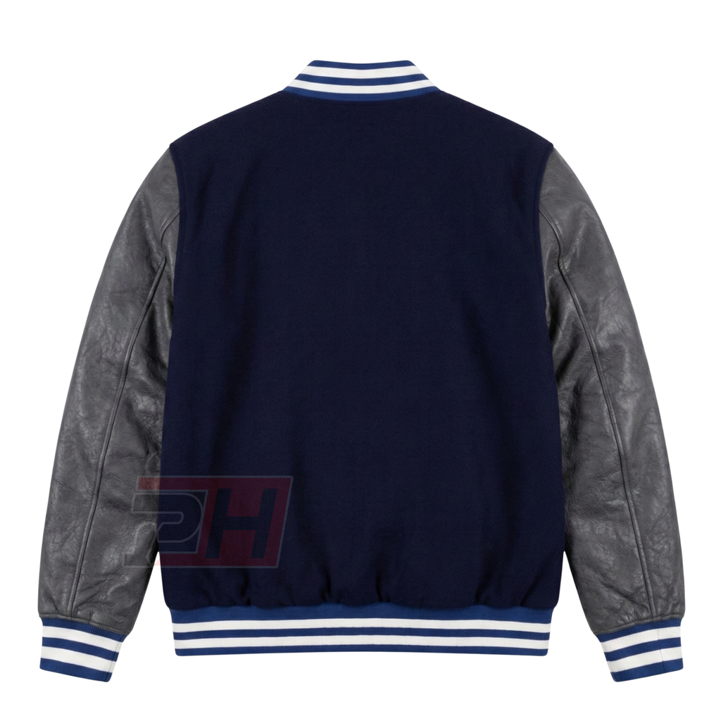 Men's Andrew Clark Blue Varsity Jacket | Shermer High School Letterman Coat | 80s Retro Cinematic Cosplay Bomber | Vintage Baseball Outerwear