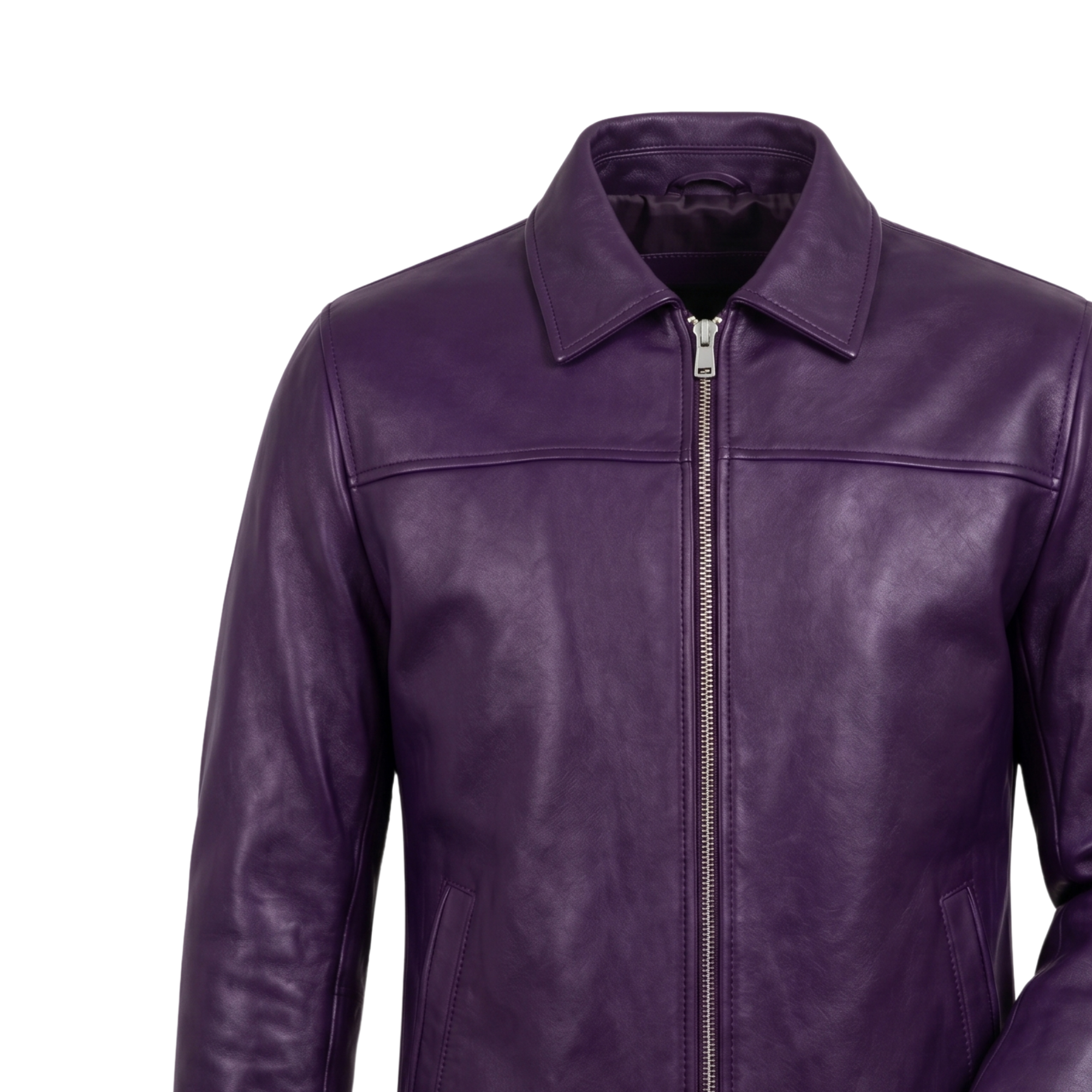 Men's Handmade Genuine Leather Purple Bomber Jacket | Classic Casual Zip-Up Biker Outerwear Coat