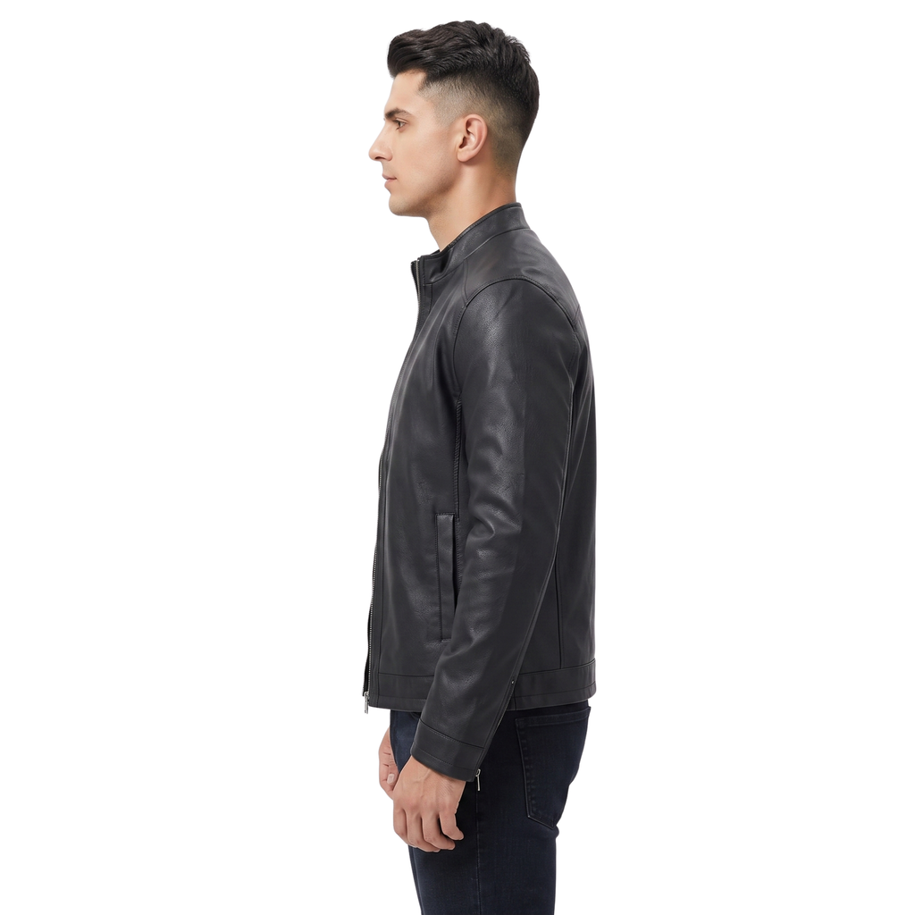 Men's Black Leather Cafe Racer Jacket | Genuine Lambskin & Faux Slim Fit Biker