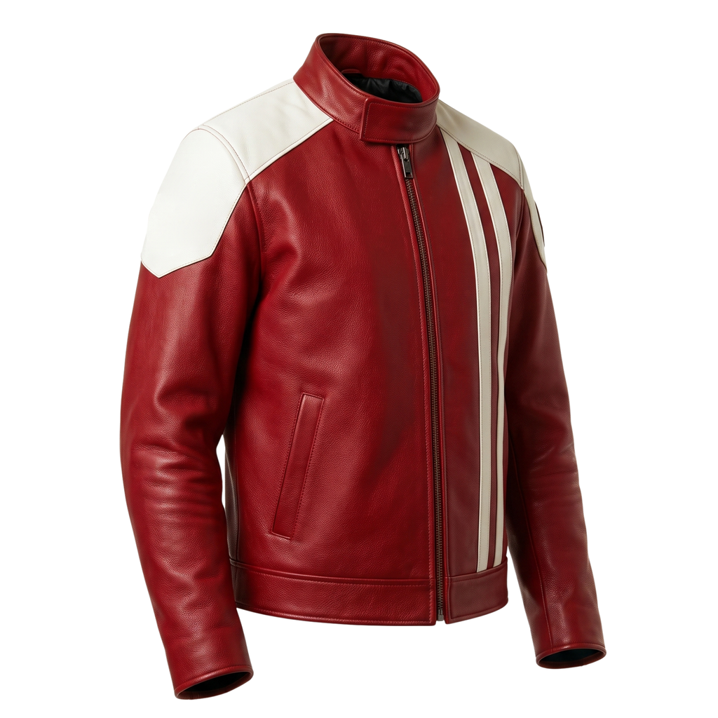 Ryder Red Leather Jacket | Video Game Cosplay Costume | Men's Gaming Biker Coat