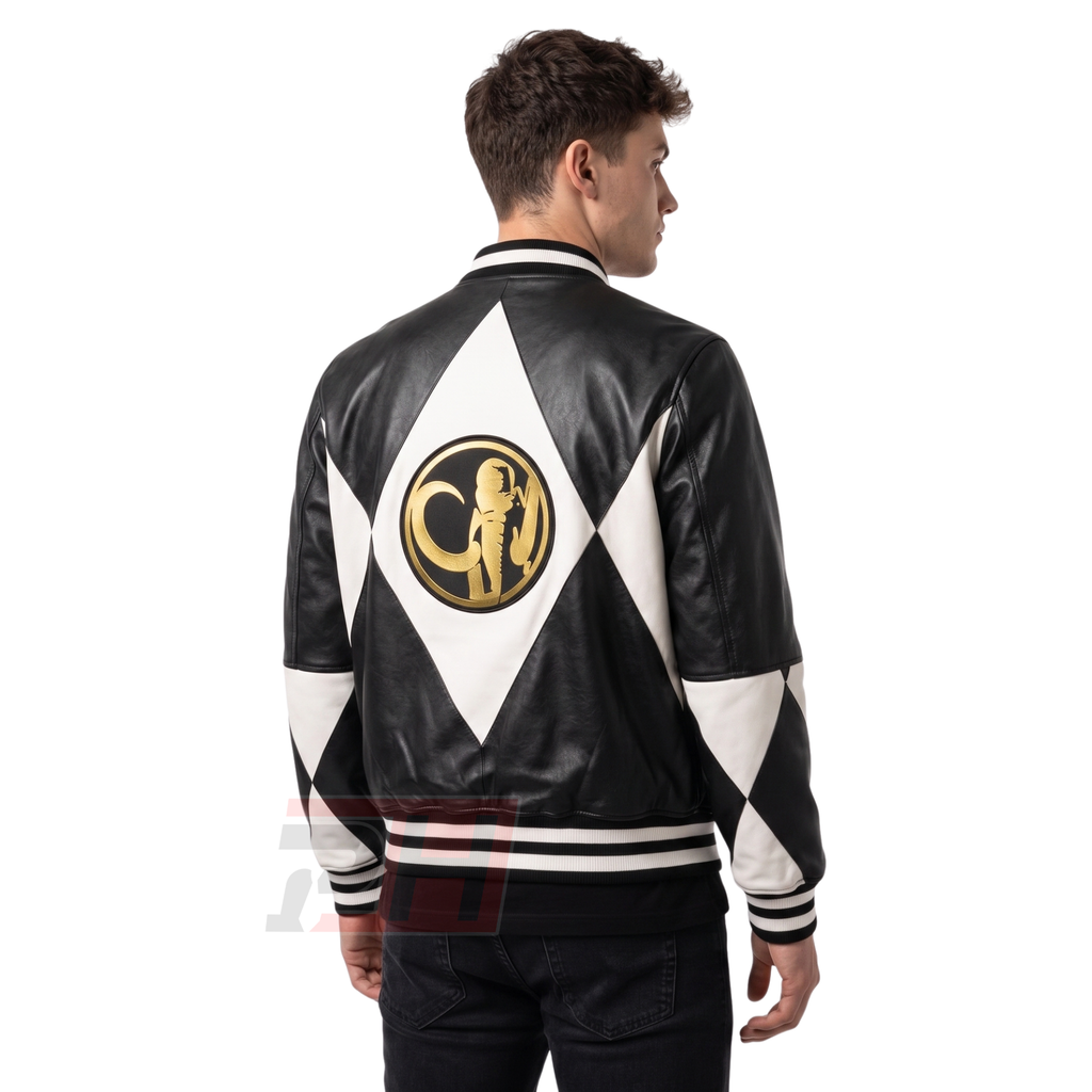 Men's Zack Taylor Black Ranger Leather Jacket | 90s Mastodon Cosplay Superhero Coat