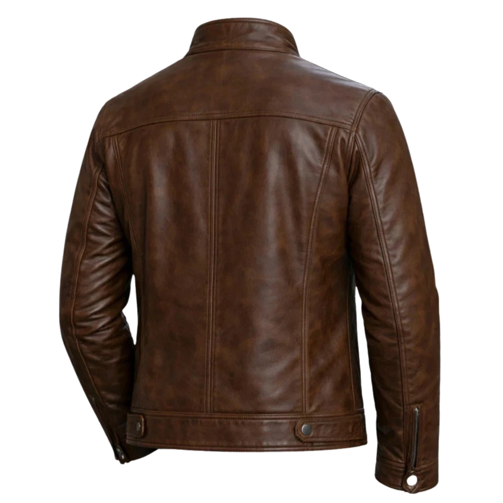 Men's Distressed Brown Genuine Leather Cafe Racer Jacket | Vintage Motorcycle Biker Outerwear Coat