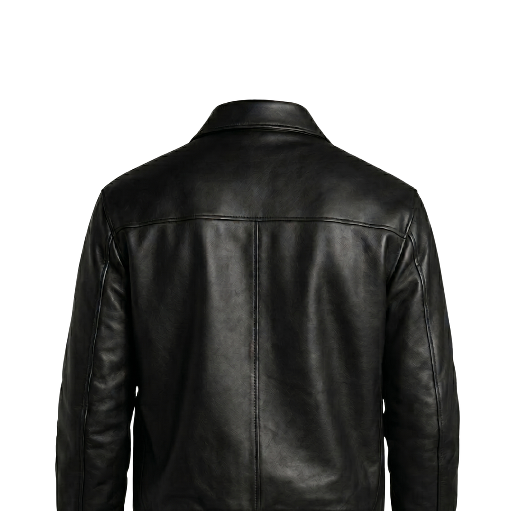 Men's Classic Black Leather Bomber Jacket | Vintage Aviator Snap-Button Coat