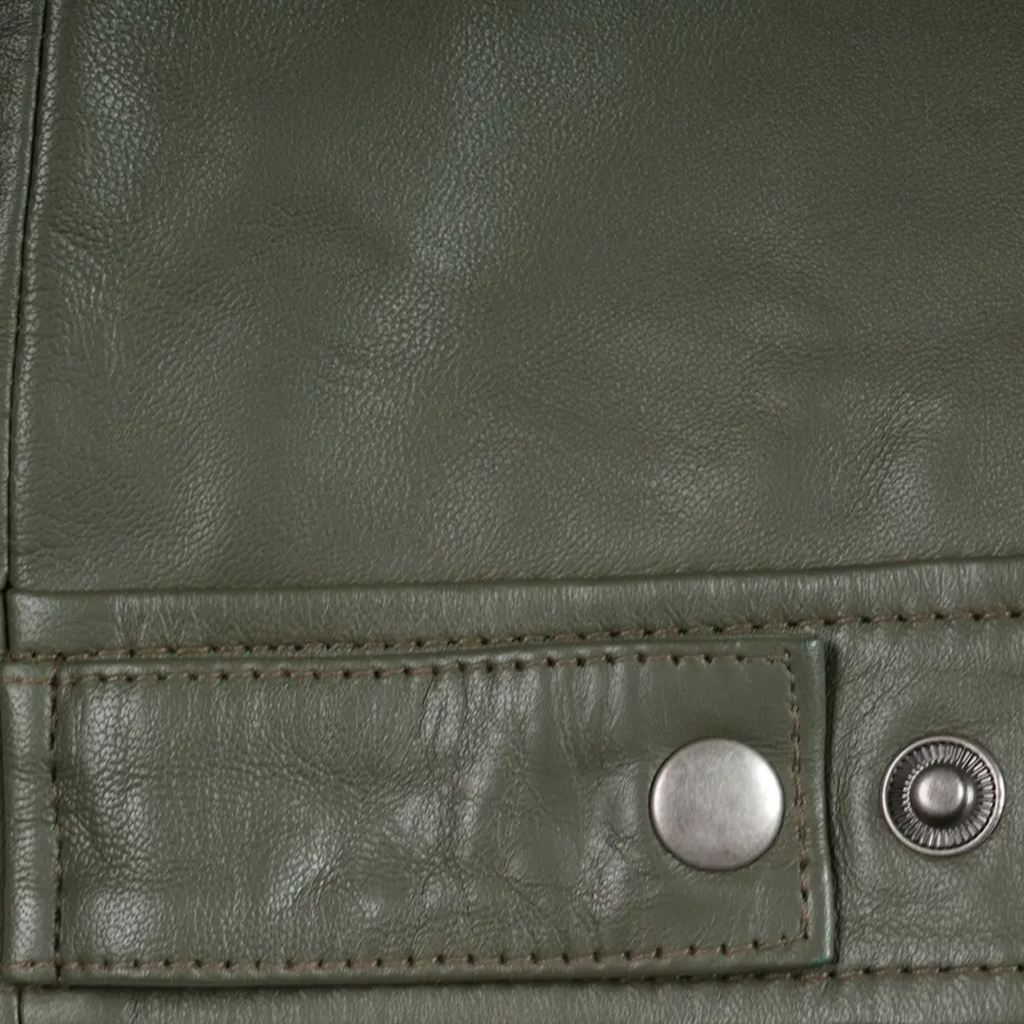 Men's Olive Green Leather Jacket | Genuine Leather & Faux Zip-Up Coat