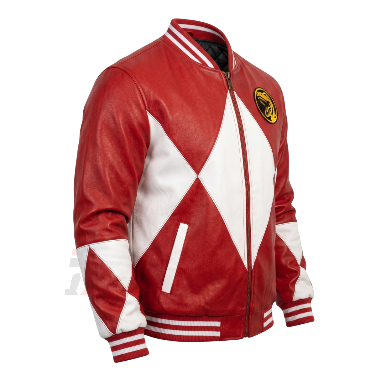 Red Ranger Leather Bomber Jacket, Power Rangers Cosplay Apparel, 90s Nostalgia T-Rex Varsity Coat, Geek Streetwear, Gift for Him