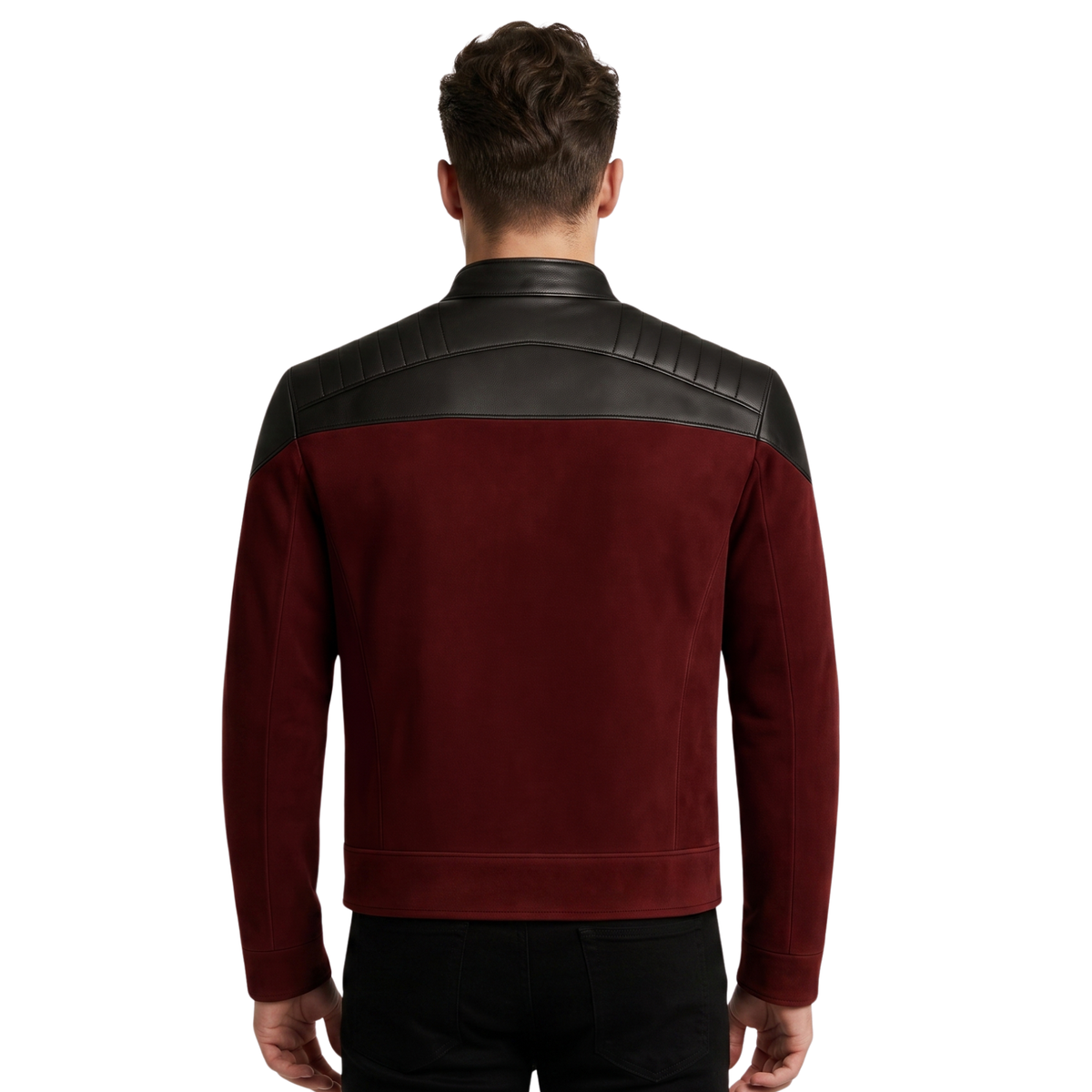 Captain Picard's Inspired Next Generation Red Suede Leather Jacket | Men's Sci-Fi Cosplay Uniform
