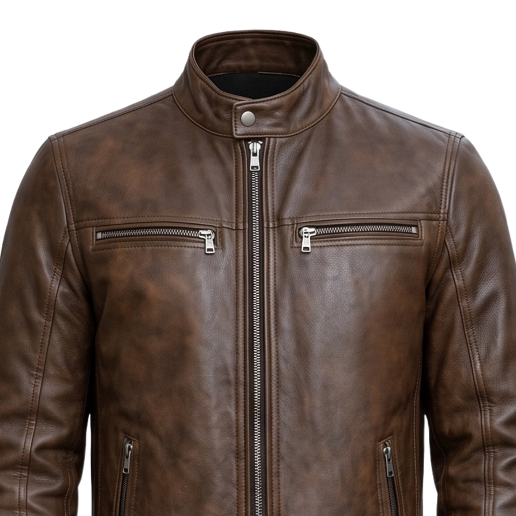 Men's Distressed Brown Genuine Leather Cafe Racer Jacket | Vintage Motorcycle Biker Outerwear Coat