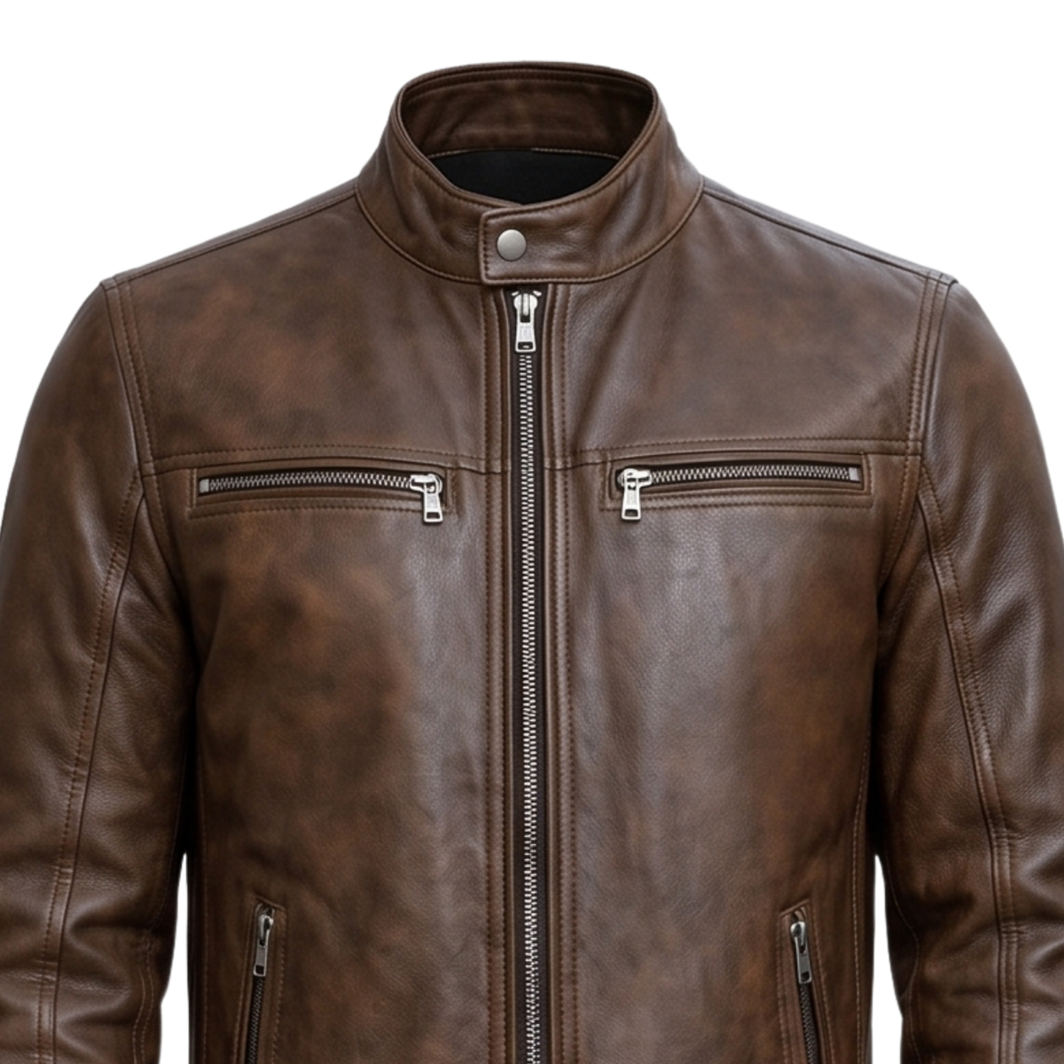 Men's Distressed Brown Genuine Leather Cafe Racer Jacket | Vintage Motorcycle Biker Outerwear Coat