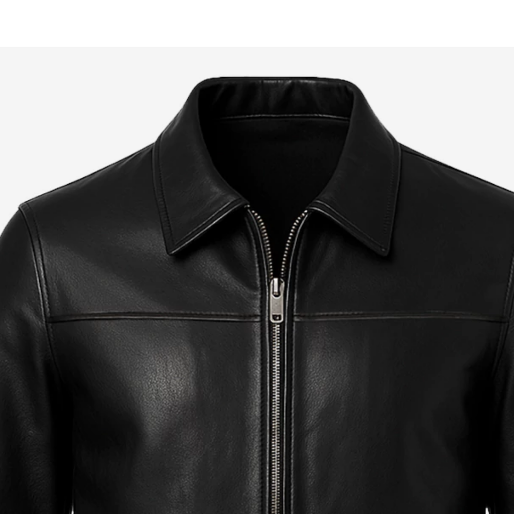 Mark Men's Black Lambskin Leather Jacket | Classic Shirt Collar Zip-Up Coat