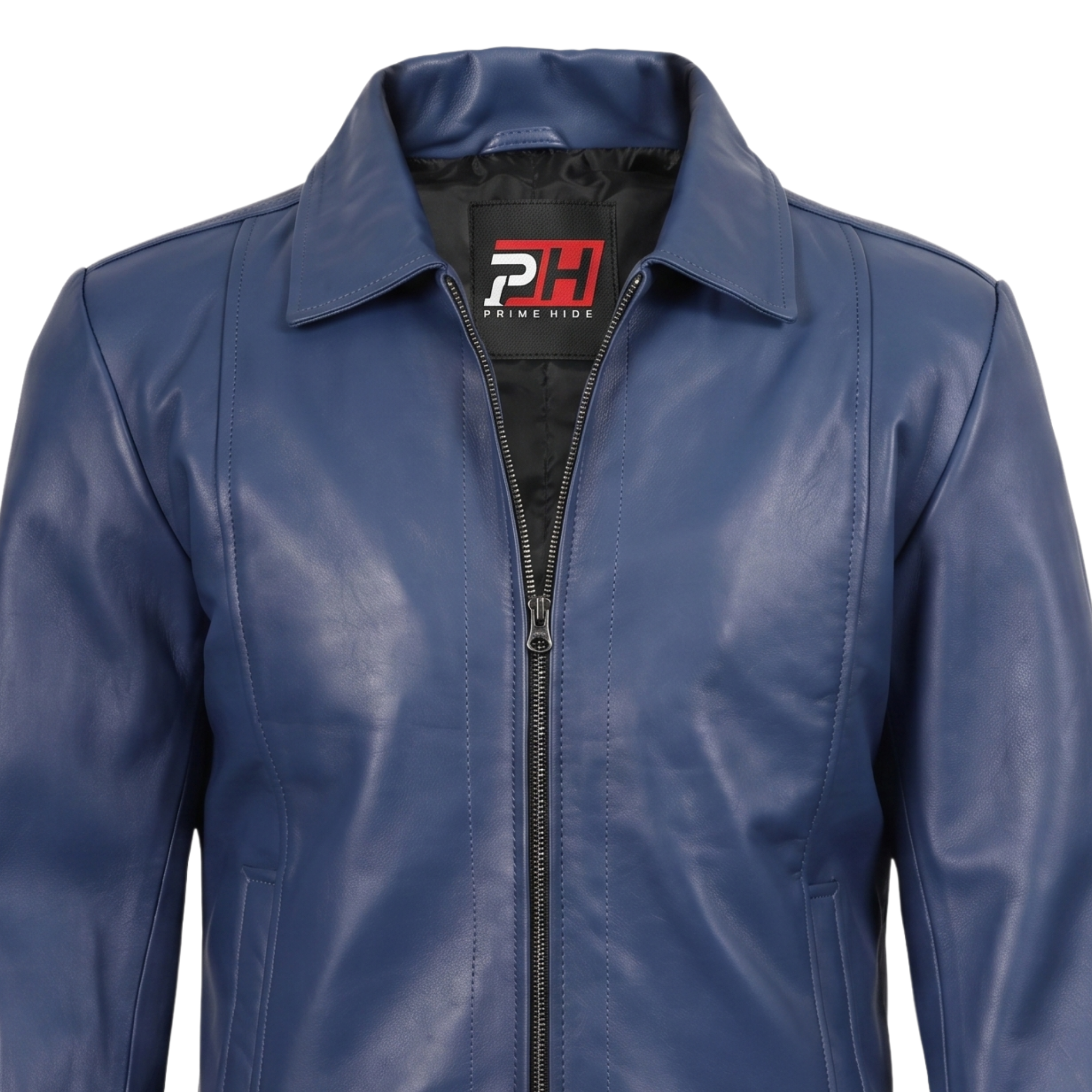Men's Navy Blue Real Leather Jacket | Everyday Casual Zip-Up Outerwear