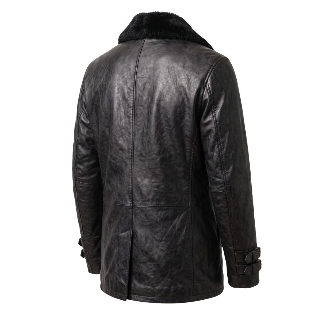Men's RE9 Inspired Black Leather Jacket | Resident Evil 2026 Cosplay Coat | Double Breasted Fur Collar