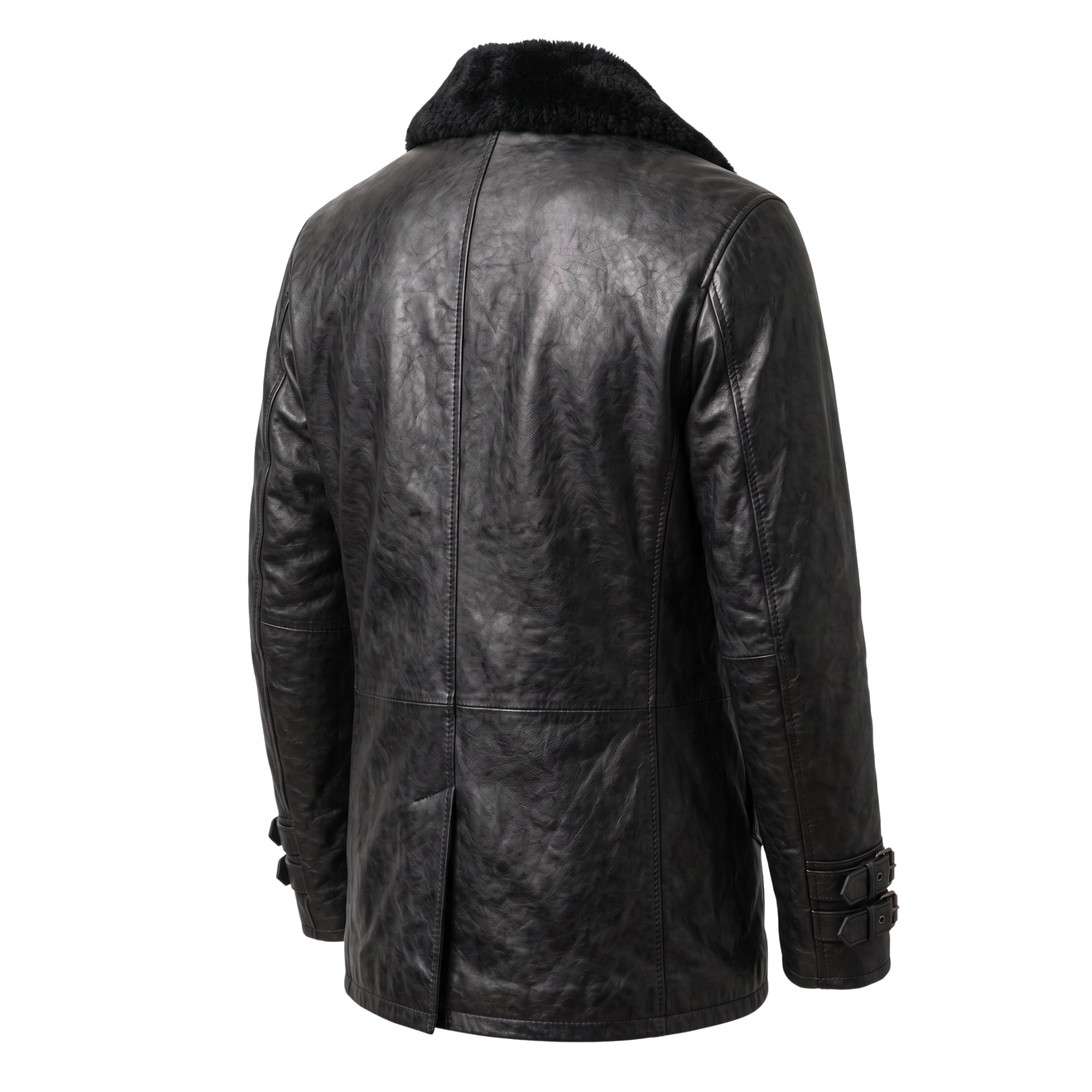 Men's RE9 Inspired Black Leather Jacket | Resident Evil 2026 Cosplay Coat | Double Breasted Fur Collar