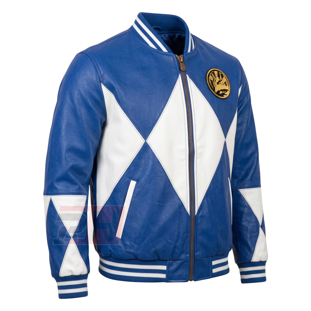 Men's Billy Cranston Blue Ranger Leather Jacket | 90s Triceratops Cosplay Varsity Coat