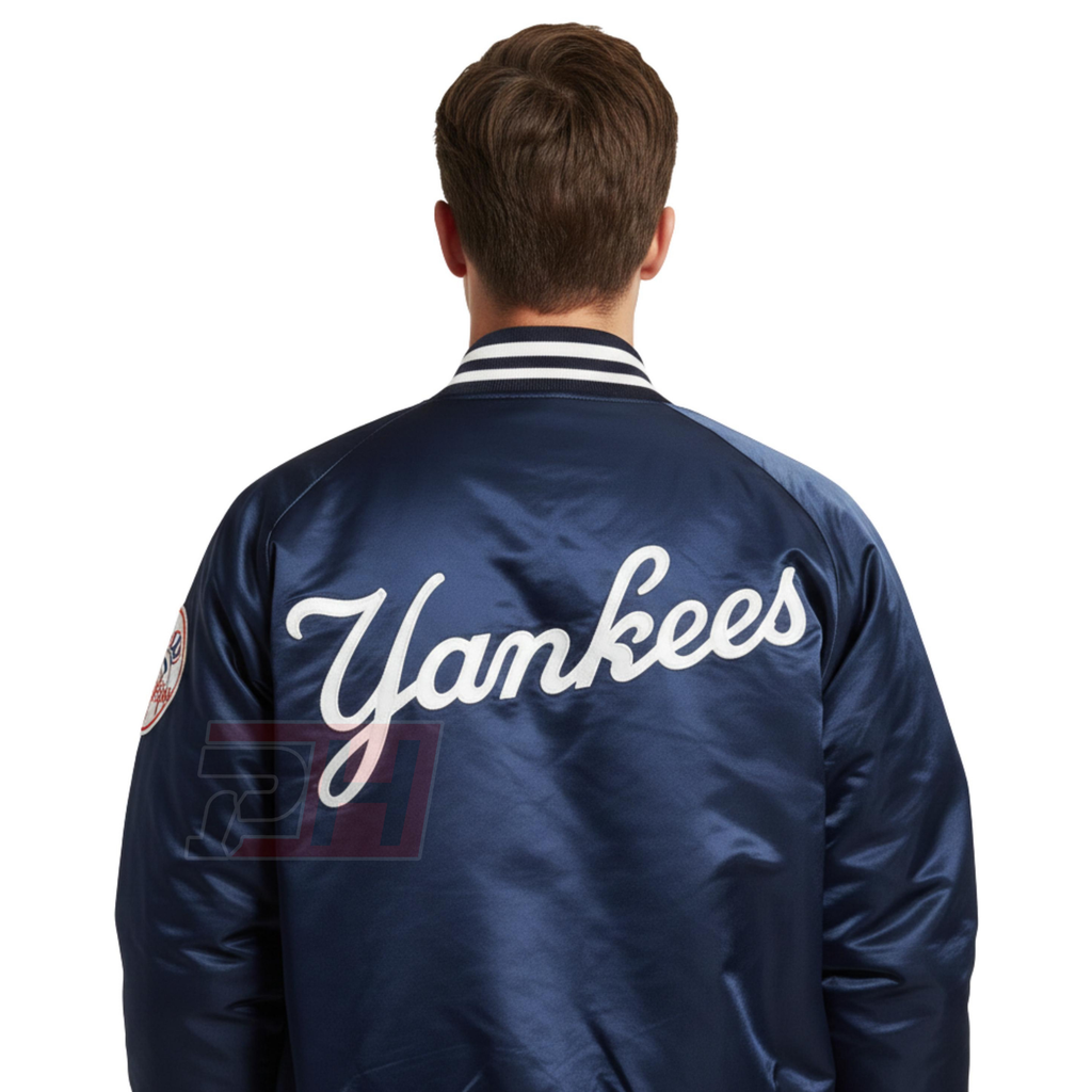 Men's New York Satin Bomber Jacket | Retro Varsity Letterman Coat | Vintage NY Baseball Outerwear | Handmade Athletic Apparel