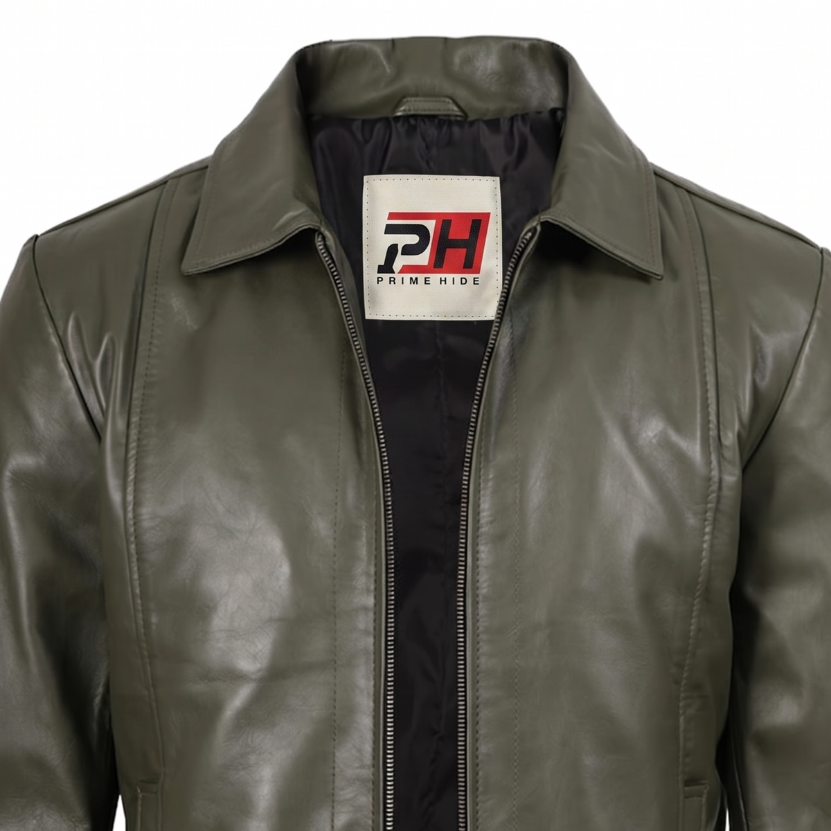 Men's Olive Green Leather Jacket | Genuine Leather & Faux Zip-Up Coat