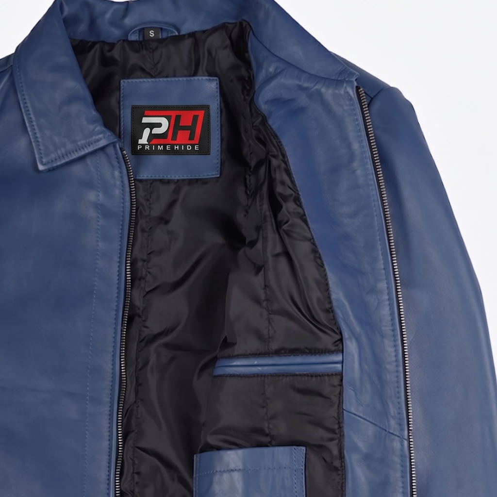 Men's Navy Blue Real Leather Jacket | Everyday Casual Zip-Up Outerwear