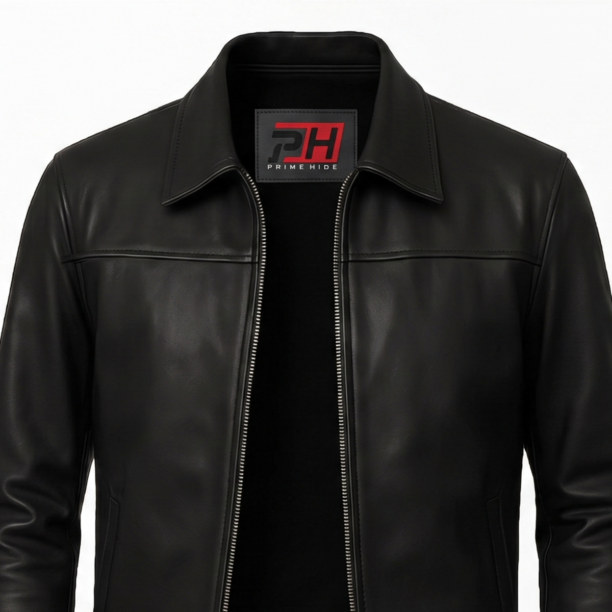 Mark Men's Black Lambskin Leather Jacket | Classic Shirt Collar Zip-Up Coat