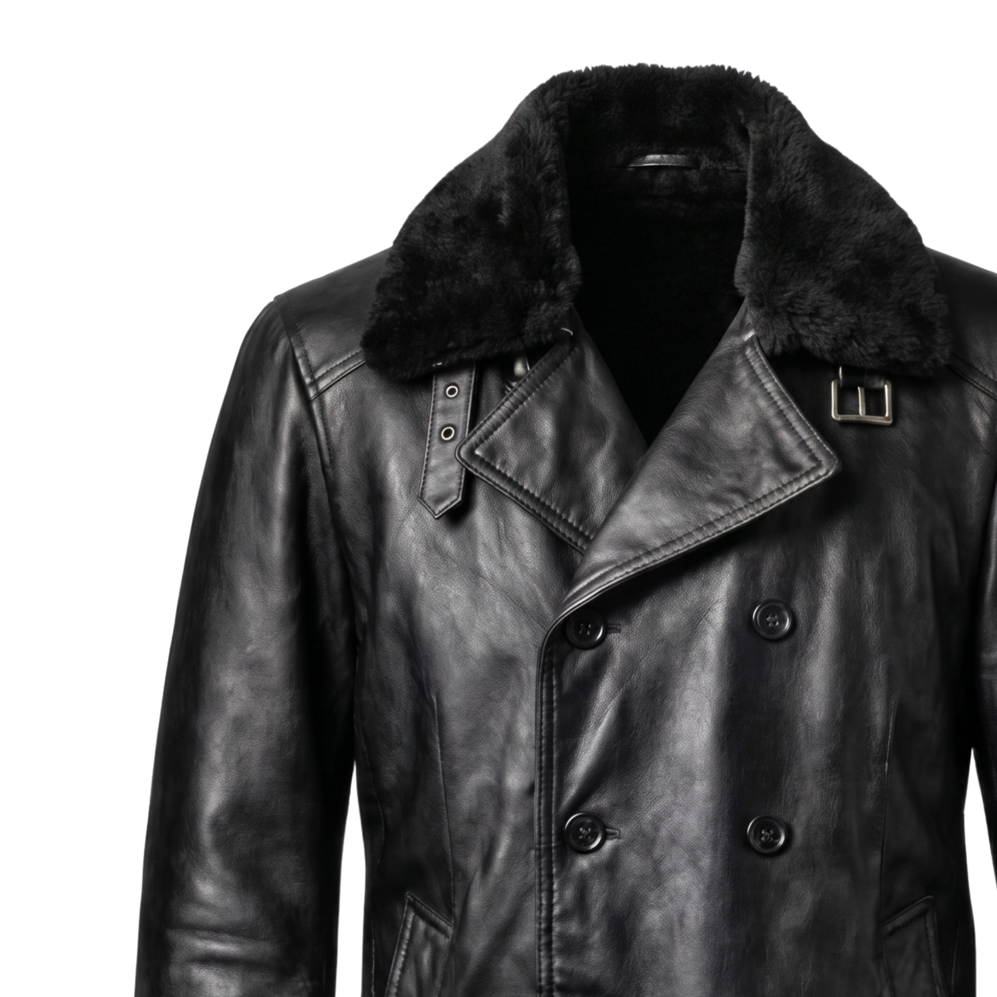 Men's RE9 Inspired Black Leather Jacket | Resident Evil 2026 Cosplay Coat | Double Breasted Fur Collar